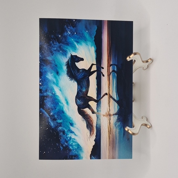 NobleCaptures Other - 4x6 Stallion Horse On The‎ Beach Under The Stars Watercolor Oil Painting Print